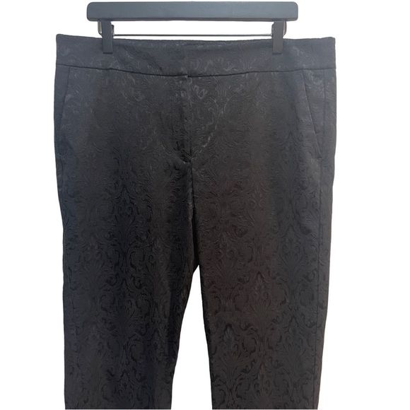 Loft Jacquard Black Straight Leg Ankle Pants Sz 14 - Picture 2 of 10